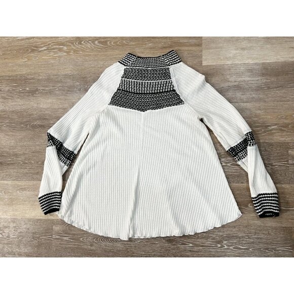 Free People Sz XS Balloon Sleeve Thermal Tank Top White Black Crochet Mock Neck - Picture 11 of 16